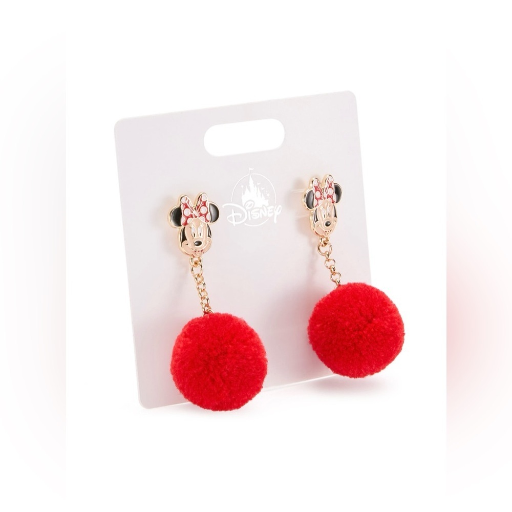 Disney Official Minnie Mouse Red Pom Pom Dangle Earring,NWT - Picture 2 of 4